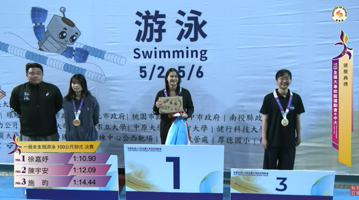 5月4日一般女子100公尺仰式決賽頒獎